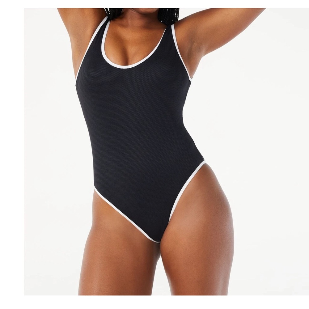 Black and White One Piece Swimsuit with Sporty Racerback